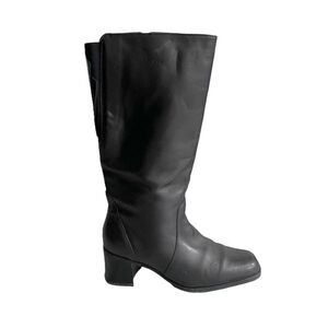 COLLEGE Black Leather Waterproof Winter Lined Snow Tall Boots Heel 10